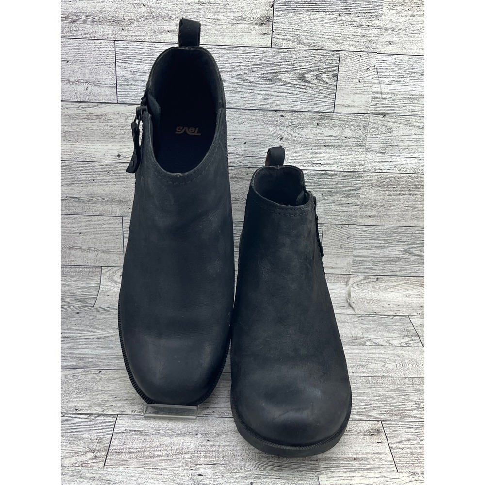 Teva Women's Black Suede Side Zip Ankle Boots Heel Block Size 8.5